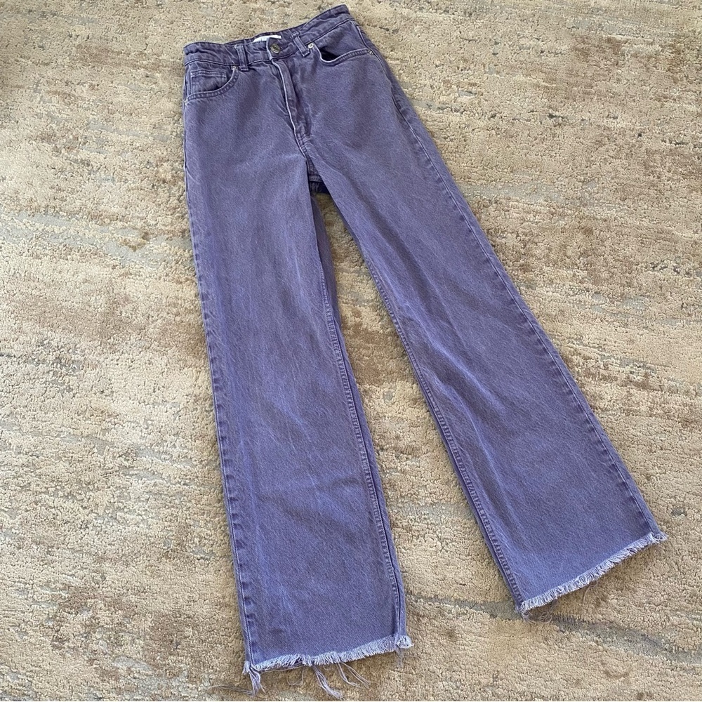 Zara Marine Straight Leg Raw Ripped Hem Purple High Waisted Mom Jeans: 2